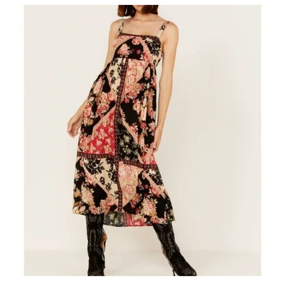 BOG Band of Gypsies Collective Anthem of the Sun Boho Midi Dress Sz Large Floral - Picture 2 of 11